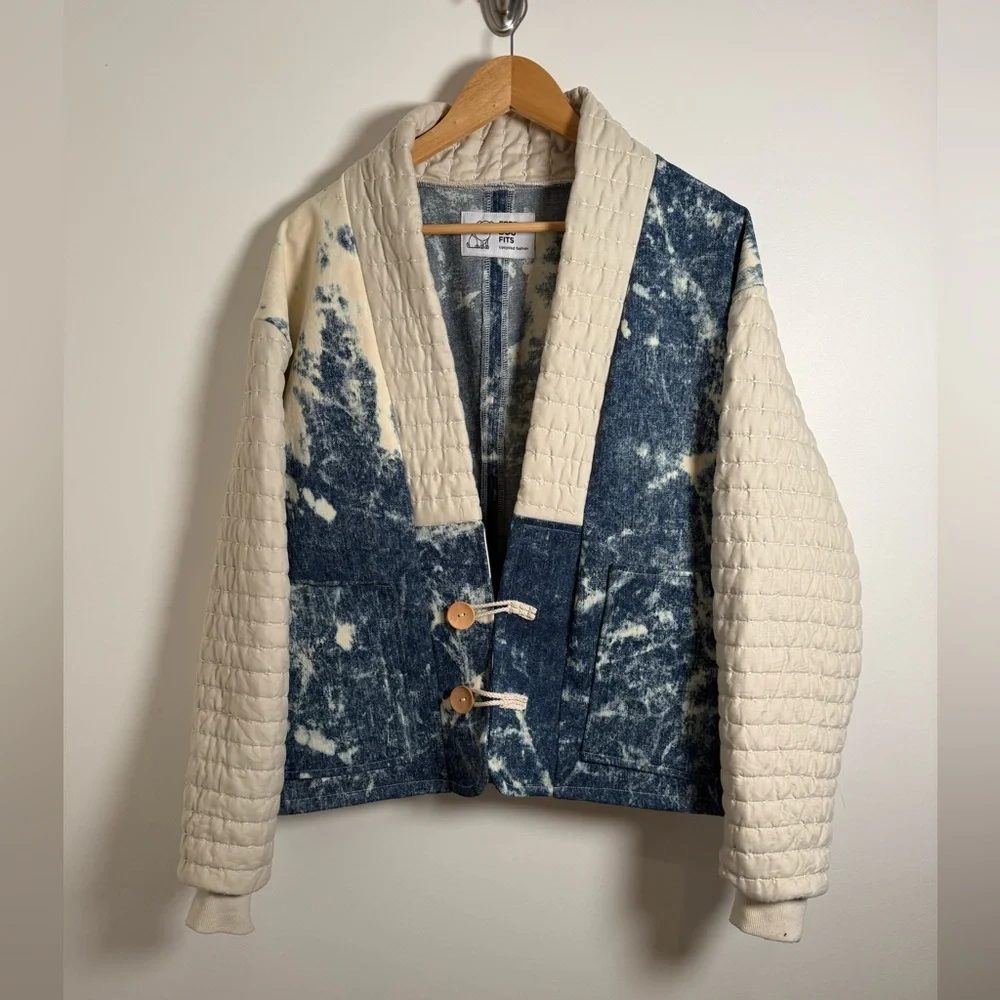 Custom Kimono Style Acid Wash Bleached Jean Denim Jacket - Picture 3 of 12